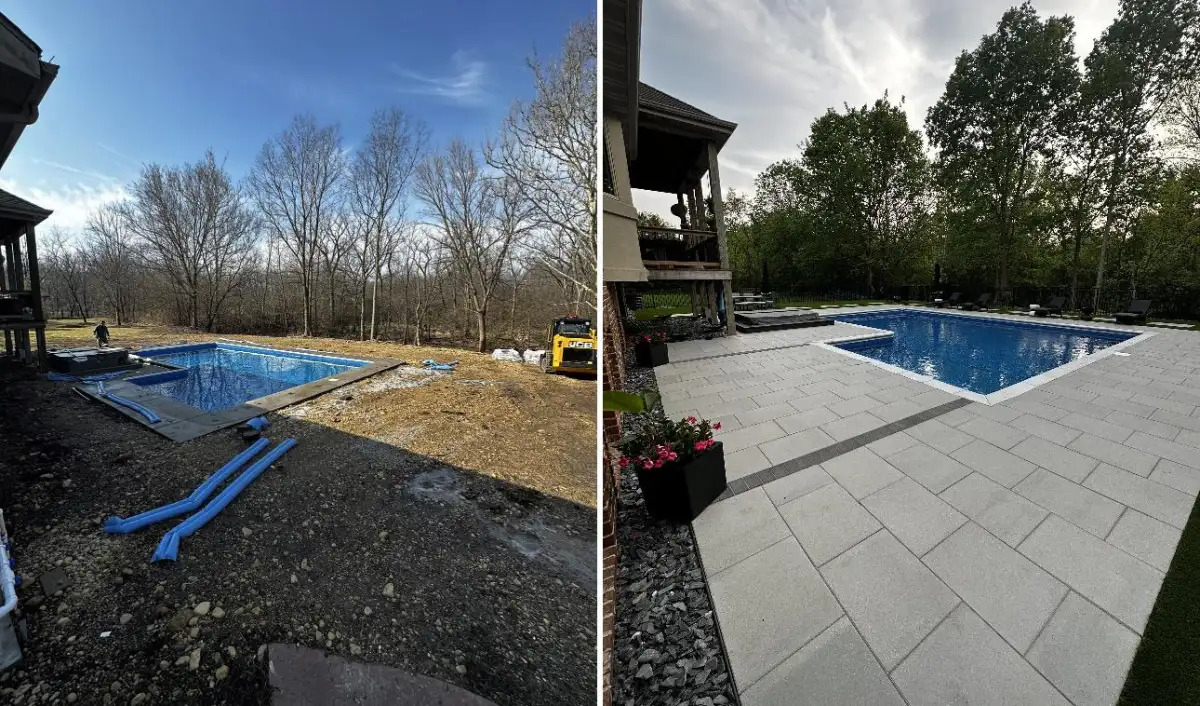 Outdoor fire pit with paver patio surround