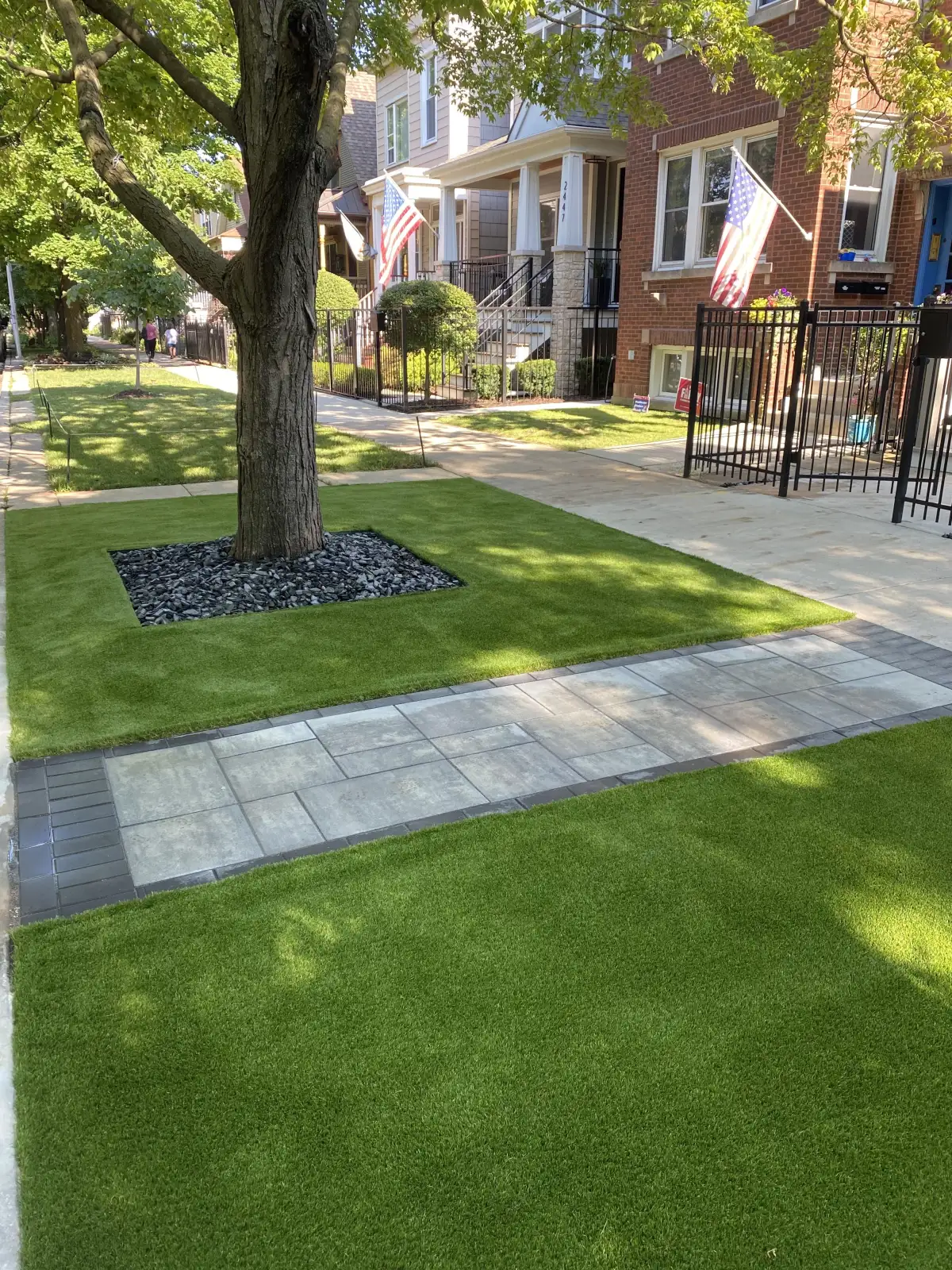 Outdoor living room with seating and fire pit in Michigan